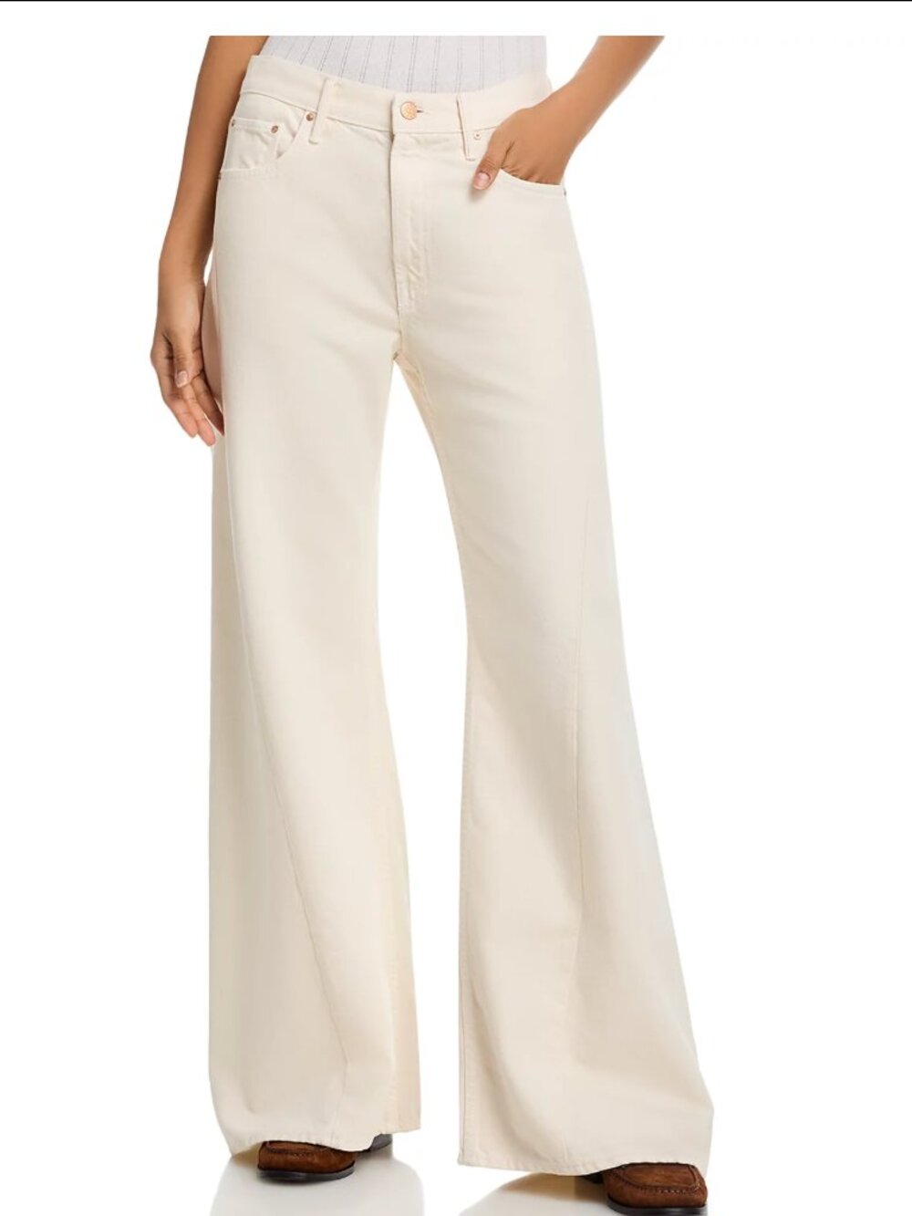 NWT MOTHER SNACKS! The Lemon Twist Sneak Wide-Leg Jeans-Natural -28- MSRP $238